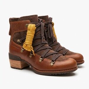 Merrell Shiloh II Warm Boots Womens 6 Oak Brown Leather Wool Ankle J004418